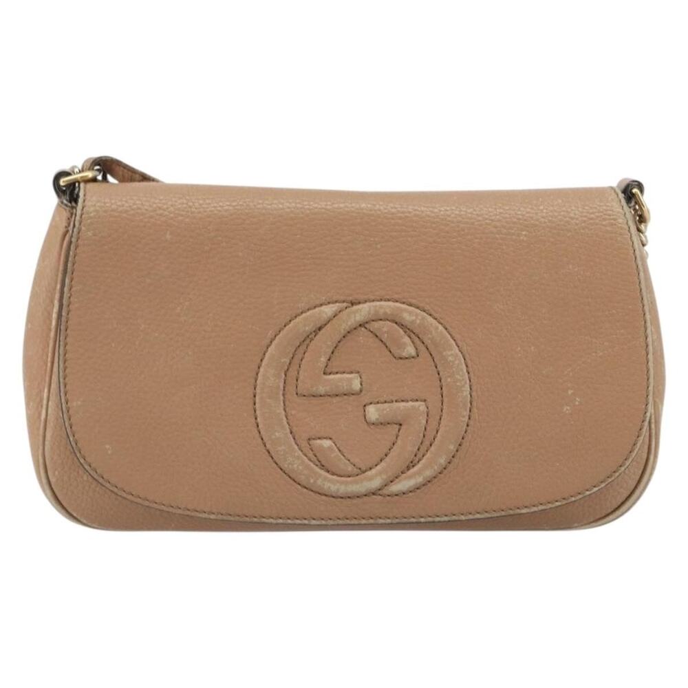 Gucci Leather Chain Shoulder Bag Beige